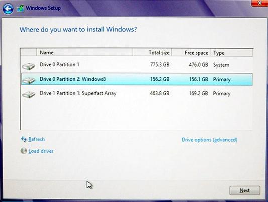 分的硬盘驱动器windows8