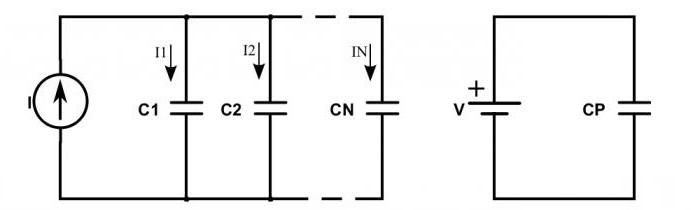la conexión de condensadores en paralelo