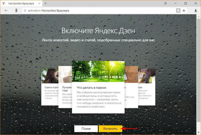 Yandex ज़ेन अक्षम