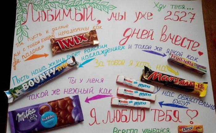 poster of chocolates and inscriptions with his own hands for the beloved