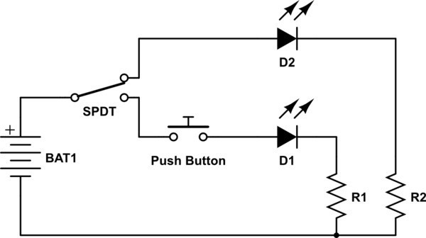 esquema de conexión interior con un interruptor de 2 plazas en dos lámparas