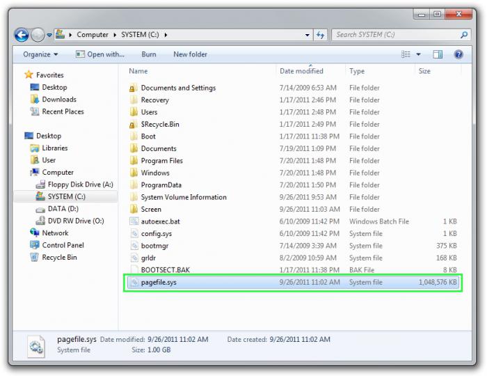 Windows7の場合:無効にする方法のページをファイルとは何ですか？