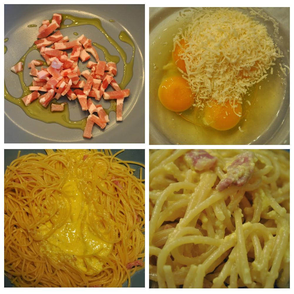 Spaghetti mit Soße "Carbonara"