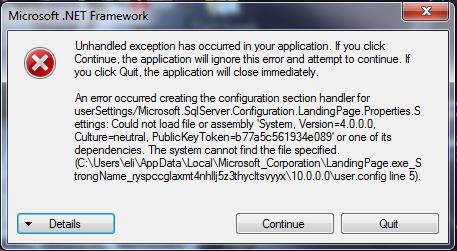 an unhandled exception in the application