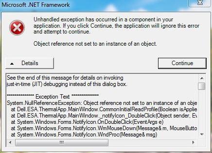 error unhandled exception in the application