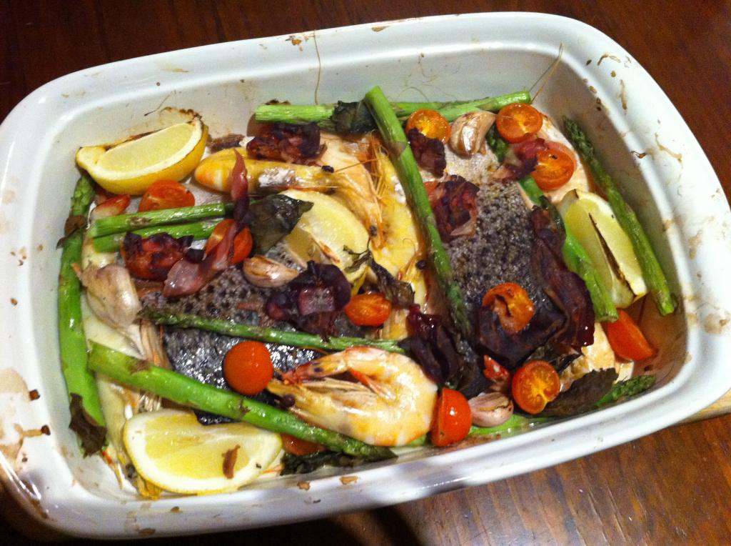 Rezept für die Zubereitung von Fisch im Ofen mit Gemüse