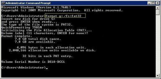formatting pendrive through command prompt fat32